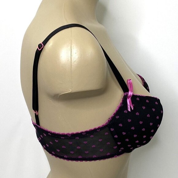 Honeydew Demi Pushup Bra Womens size 36B Underwire Black Pink Hearts - Picture 3 of 11
